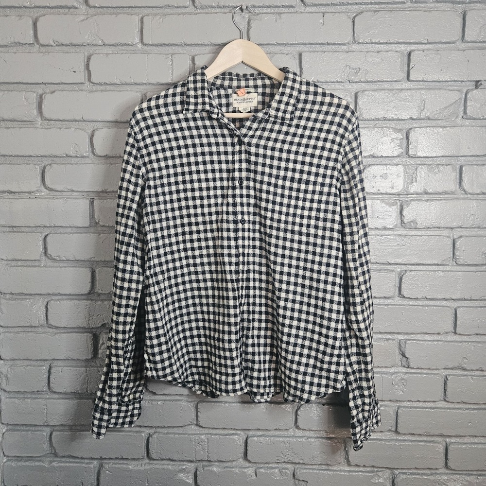 Denim & Supply Ralph Lauren Women's RL Tomboy Buffalo Plaid Shirt Black Ivory XL
